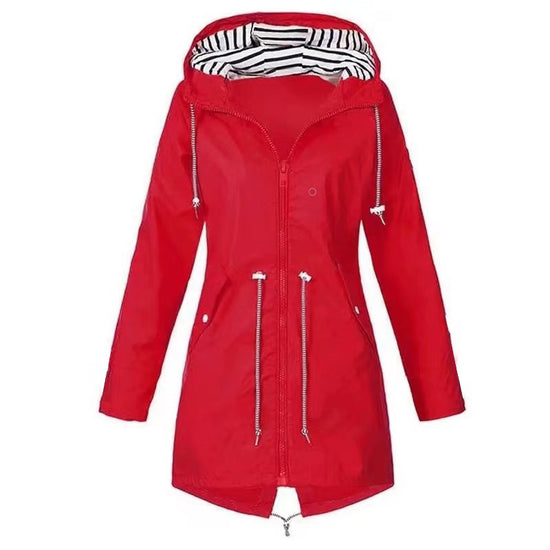 Womens Waterproof Raincoat Casual Basic Outdoors Drawstring Trench Lightweight Drawstring Jackets Hiking Clothes For Women