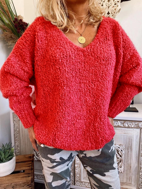 WomenV-neck LongSleeve Loose Pullover Knit Tops